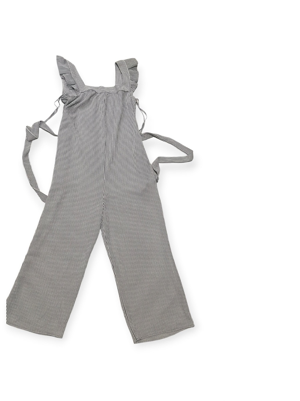 Monteau Women’s Striped Ruffle Strap Wide-Leg Jumpsuit - Black & White